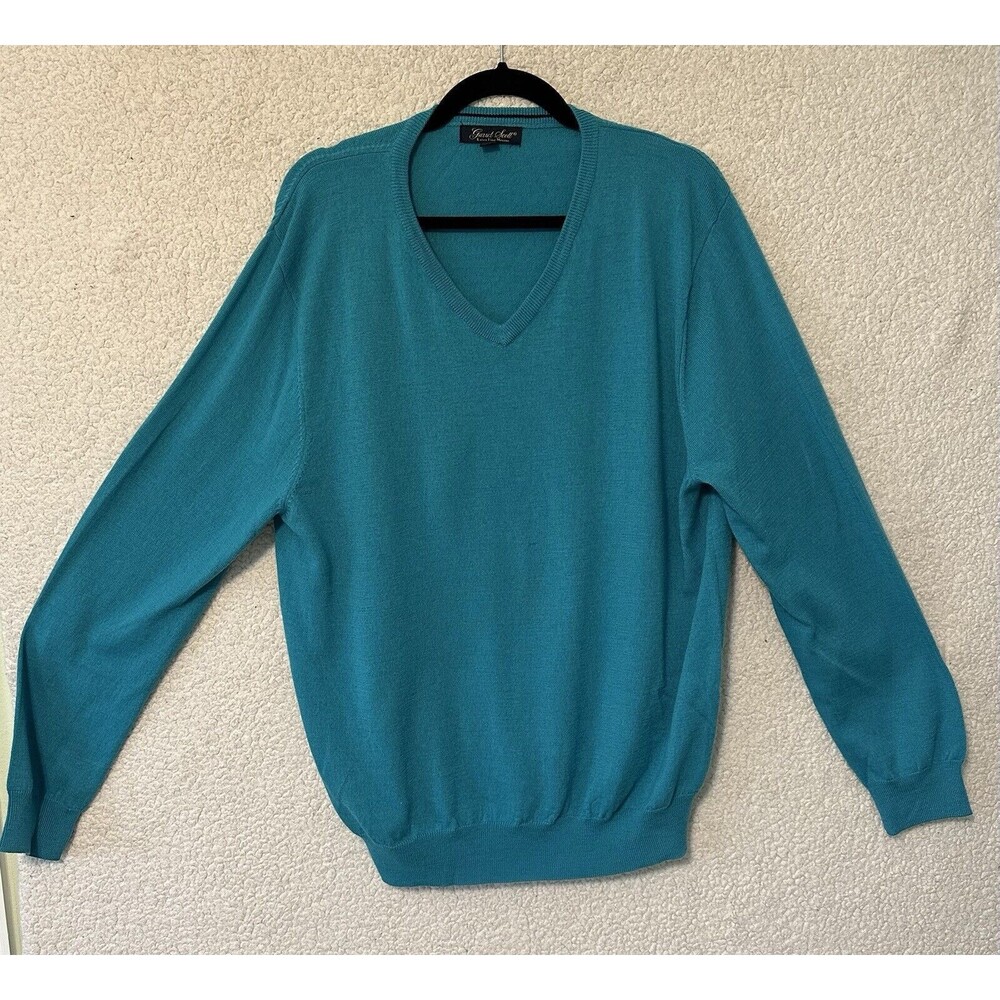 Garret Scott‎ Extra Fine Merino Wool Sweater V-Neck Turquoise Men's Size XL